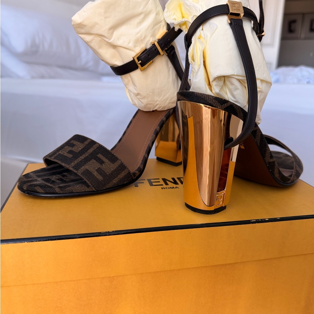 Fendi Black and Gold Heeled Sandals - Picture 2 of 7